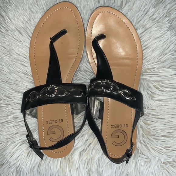 Guess Thong Sandal Black with Silver Links and Guess Logo with Rhinestones 9 - Picture 5 of 14